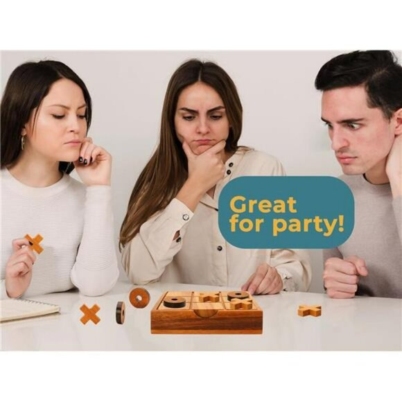 Wooden Tic Tac Toe Game Coffee Table Decor Classic Board Game for Adults Kids - Picture 6 of 7